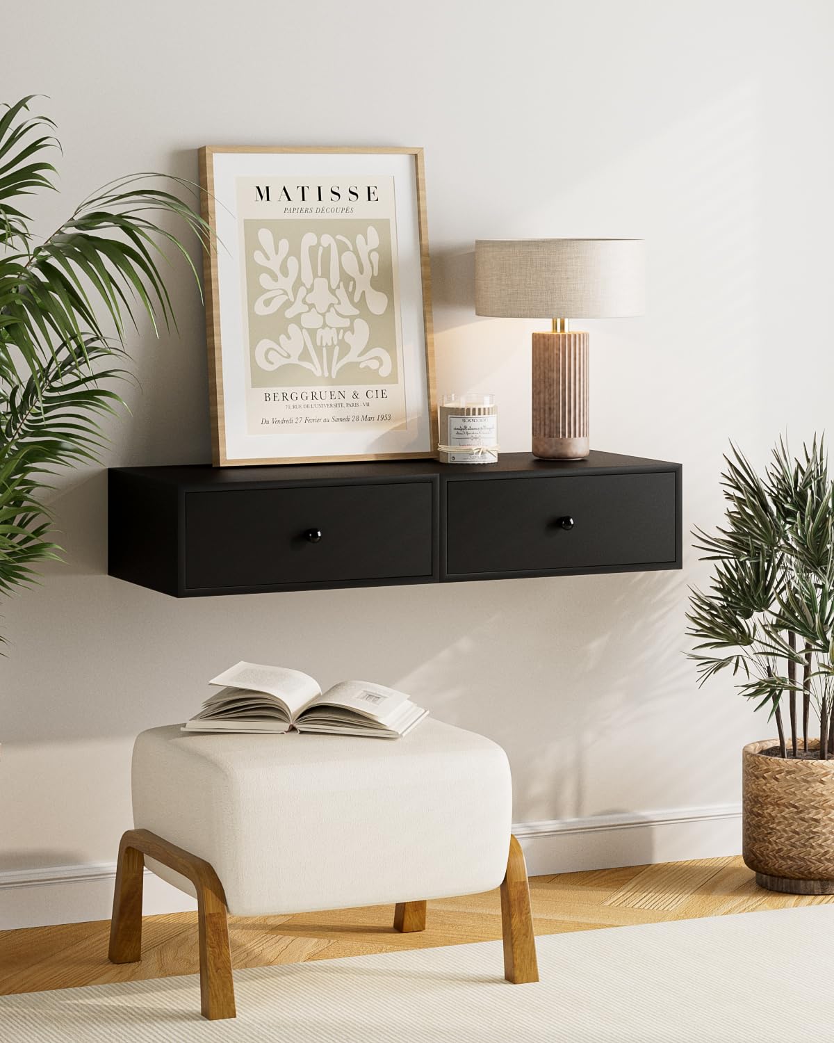 Aienvey Floating Nightstand, Floating Shelf with Drawer, Wall Mounted Nightstand, Floating Bedside Table (Black) Aienvey