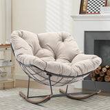 AIDEHO Outdoor Patio Rocking Chair, Oversized Papasan Chair with Cushion and Frame, Comfy Modern Rocker Egg Chair for Living Room, Garden Backyard，Beige AIDEHO
