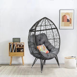 Temminkii Outdoor Patio Wicker Egg Chair Oversived Indoor Basket Rattan Chair with Stand,4''Cushion 410bls Capacity for Backyard Balcony Bedroom (Gray) Temminkii