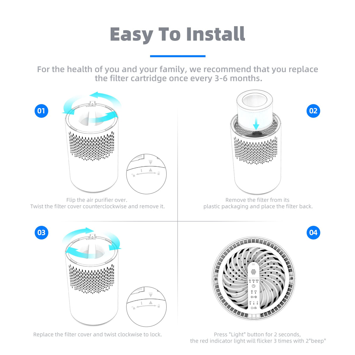 AROEVE MK01 & MK06 Air Filter Replacement 4-in-1 Air Filter for Smoke Pollen Dander Hair Smell Suitable- Standard Version(2 Pack) AROEVE