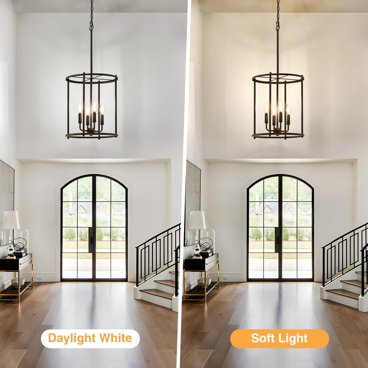 Luvkczc 4-Light Black Chandelier, Industrial Black Lantern Ceiling Light Fixtures with Rustic Metal Cage Adjustable Height Farmhouse Geometric Hanging Light for Kitchen Island, Dining Room, Entryway Luvkczc