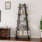 IDEALHOUSE 72" Book Shelf with Metal Frame, A-Shape Ladder Shelf with 5-Tier Wood Adjustable Shelves, Industrial Bookcase with Function Bezel for Home Living Room Bedroom Office Storage, Rustic Oak IDEALHOUSE
