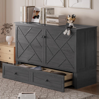 ijuicy Queen Murphy Bed with Foam Mattress, Modern Cabinet Bed with Charging Station & Storage Drawer, Bedroom Armoire (Grey)