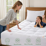 OLANLY Full Mattress Topper – Viscose Made from Bamboo Cooling Pillow Top, Plush Bed Topper with Breathable Quilted Design, Soft Full Mattress Pad for Back Pain Relief, White OLANLY