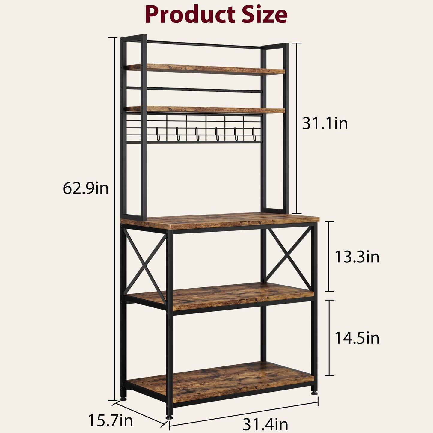 IDEALHOUSE Rustic Brown Kitchen Bakers Rack with 5-Tier Storage & Microwave Stand - WoodArtSupply