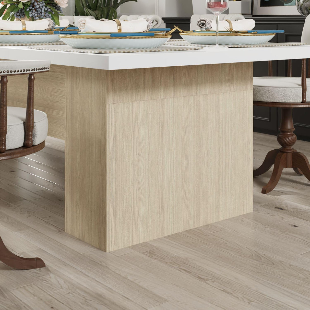 MOUMON Kitchen Dining Table for 8-10, 130 inch Wood Rectangular Kitchen Table, Large Long Dining Table with Wooden Frame, No Chairs, for Dining Room White and Oak(129.9”W x 47.2”D x 29.7”H) MOUMON