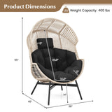Tangkula Oversized Egg Style Chair, Wicker Stationary Patio Egg Chair w/Cushions & Headrest, Heavy-Duty Metal Frame, Patio Lounge Basket Sofa Chair for Yard, Porch, Living Room Tangkula