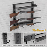 OneTigris Gun Rack Wall Mount 12, Hold Up 80lbs Indoor Gun Rack for Wall with Shelf Horizontal with 10 Hooks and 1 Removable Gun Accessories Tray 21.5"*22.1" ONETIGRIS