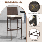 Toolsempire Outdoor Wicker Barstools, Patio Rattan Barstool Set of 4 with Cushion, Footrest & Heavy-Duty Metal Frame, Outdoor Bar Height Chair for Backyard & Balcony Toolsempire