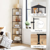 HOOBRO Industrial 6-Tier Corner Shelf – Stylish Black Wall Bookshelf for Small Spaces HOOBRO