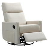 LONWIK Swivel Rocker Recliner Chair, Upholstered Fabric Nursery Rocking Glider Chair with Adjustable Backrest and Footrest, Lay Flat Recliner Single Lazy Sofa for Living Room(Beige) LONWIK