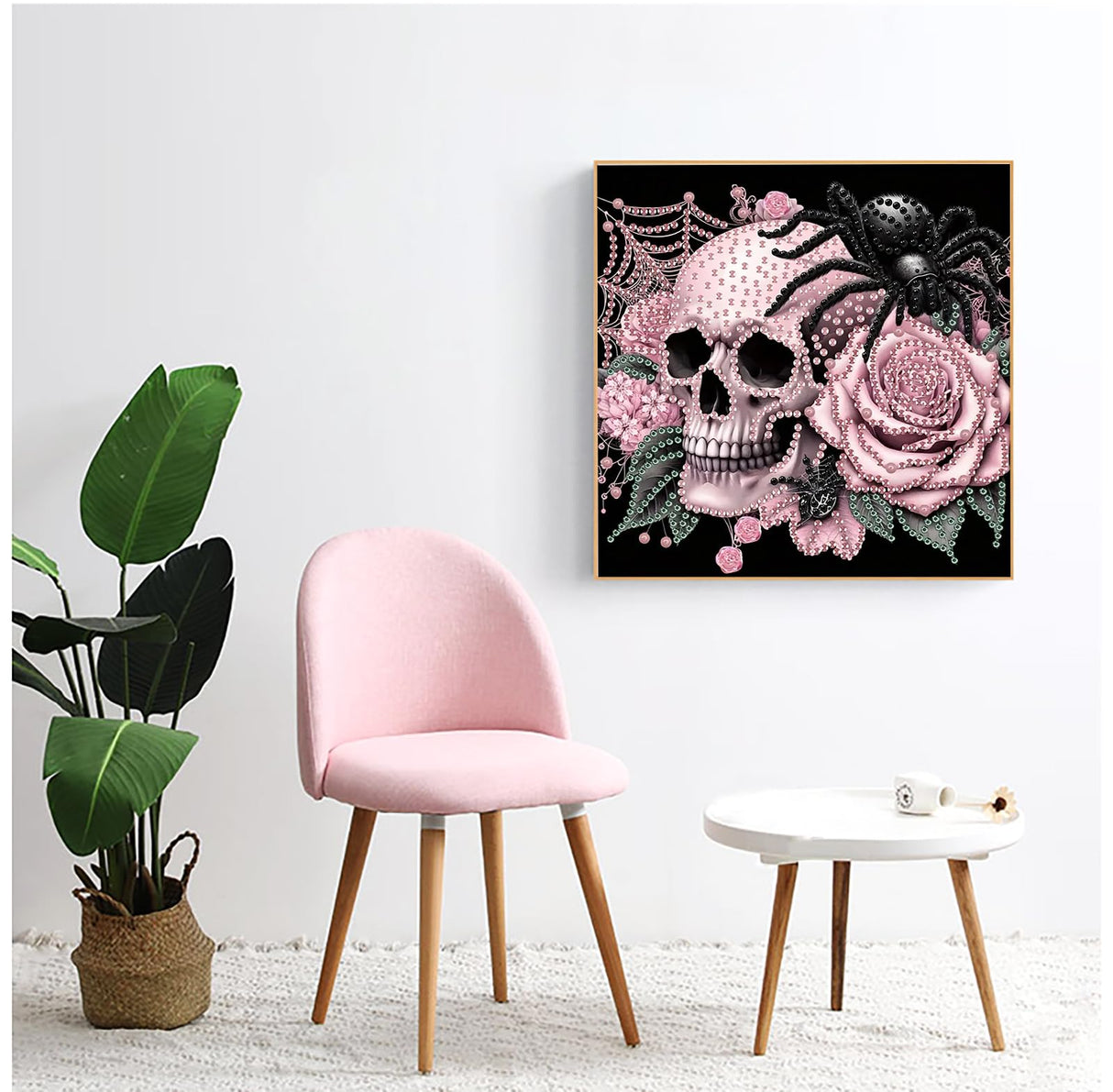 APTDYIGL 5D Halloween Pink Skull Diamond Painting Kits for Adults Beginner,Rose SpiderSpecial Shape Diamond Art Kits,DIY Full Drill Diamond Dot with Gem Art Kits,Home Wall Decor 11.8x11.8inch APTDYIGL