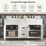 DELUXE LIVING 60 Inch Bathroom Vanity with Double Sink, Farmhouse Bathroom Vanity Cabinet with Soft Closing Doors & Dovetail Drawers, Vanity for Bathroom, Adjustable Feets, Apron Farm Sink, White DELUXE LIVING