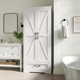 NOVAMAISON Farmhouse Kitchen Pantry Cabinet - 72” Tall Storage Cabinet w/Barn Doors & Adjustable Shelves & Drawer, White Cabinet Freestanding Wood Storage Cabinet for Kitchen, Dining Room, Bathroom NOVAMAISON