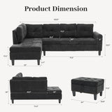 Trygoal L Shaped Couches for Living Room, Sectional Couch Living Room Furniture with Storage Ottoman, Modular Sectional Sofa with Movable Chaise for Apartment Office, Black Grey Trygoal