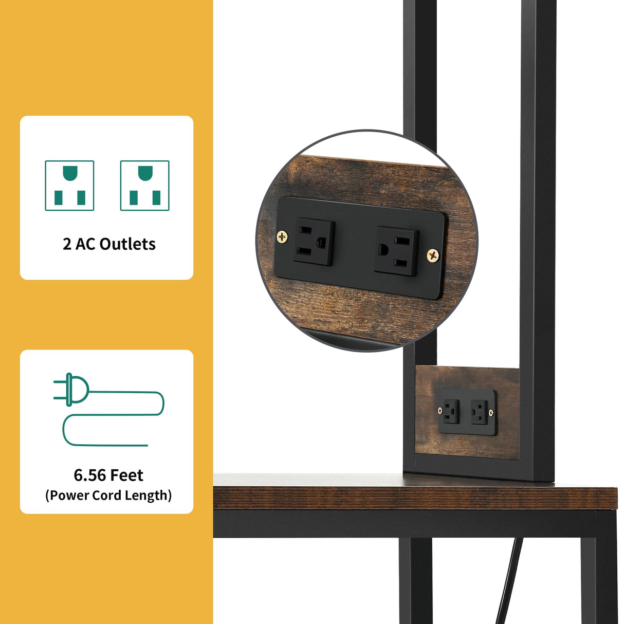 DWVO Large Bakers Rack with Power Outlets and Wine Rack, 35.5 inch 5-Tier Microwave Stand, Coffee Bar with Glasses Holder, Kitchen Storage Shelf with 6 Hooks, for Living Room, Office, Rustic Brown DWVO