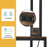 DWVO Large Bakers Rack with Power Outlets and Wine Rack, 35.5 inch 5-Tier Microwave Stand, Coffee Bar with Glasses Holder, Kitchen Storage Shelf with 6 Hooks, for Living Room, Office, Rustic Brown DWVO