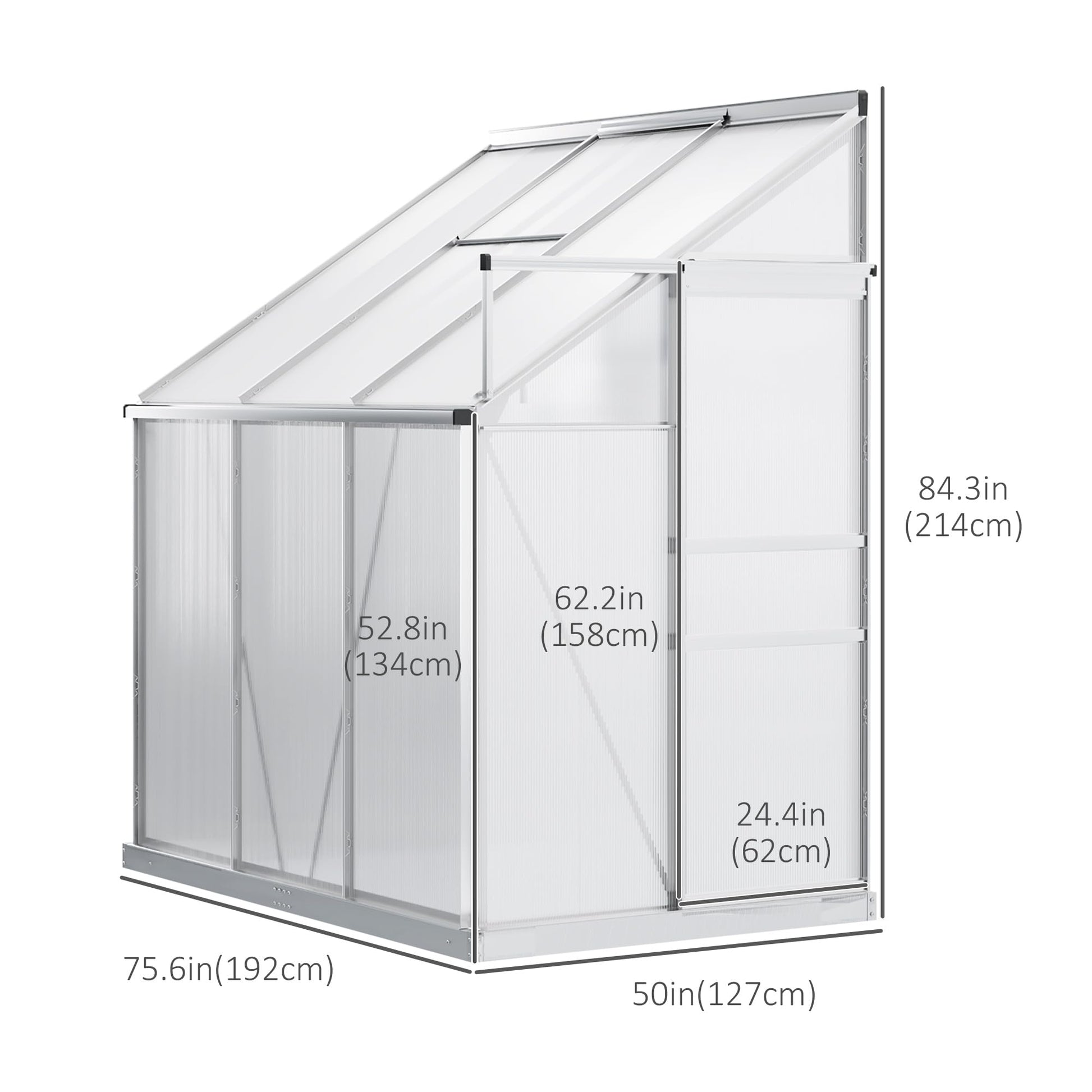 Outsunny 6' x 4' Aluminum Lean-to Greenhouse Polycarbonate Walk-in Garden Greenhouse with Adjustable Roof Vent, Rain Gutter and Sliding Door for Winter, Clear - WoodArtSupply