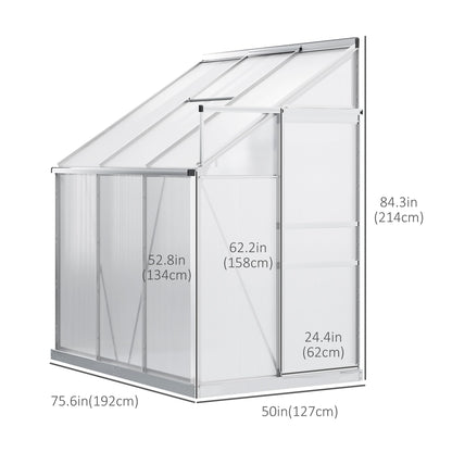 Outsunny 6' x 4' Aluminum Lean-to Greenhouse Polycarbonate Walk-in Garden Greenhouse with Adjustable Roof Vent, Rain Gutter and Sliding Door for Winter, Clear - WoodArtSupply