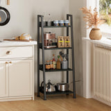 Furologee 4-Tier Ladder Shelf, Ladder Bookshelf with Removable Drawer, Bookcase Storage Rack Organizer, Freestanding Storage Shelves for Living Room, Home Office, Bedroom, Black Oak Furologee
