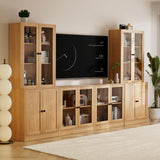 TUSY 4-Piece Large TV Stand with Bookshelves for TVs up to 75", TV Entertainment Center Media Center with Tempered Glass Doors and Shelves, TV Hutch for Living Room (Wood) TUSY