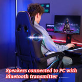 Gaming Chair with Speakers and Lights Ergonomic Computer Gaming Chair with Footrest LED RGB Lights Massage High Back Music Video Game Chair with Lumbar Support White and Black VANSPACE