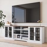 Bobve Farmhouse TV Stand for TVs up to 100", Modern Entertainment Center with 2 Cabinets and 3-Tier Open Shelves, Rustic TV Console for Living Room, Bedroom, White Bobve