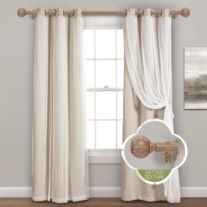 TANGWIN Wood Curtain Rods for Windows 48 to 84 Inch(4-7ft),1 Inch Adjustable Curtain Rod,Heavy Duty Curtain Rods,Wooden Netted Texture Finials Drapery Rods,Single Window Curtain Rod 36-88",Br - WoodArtSupply