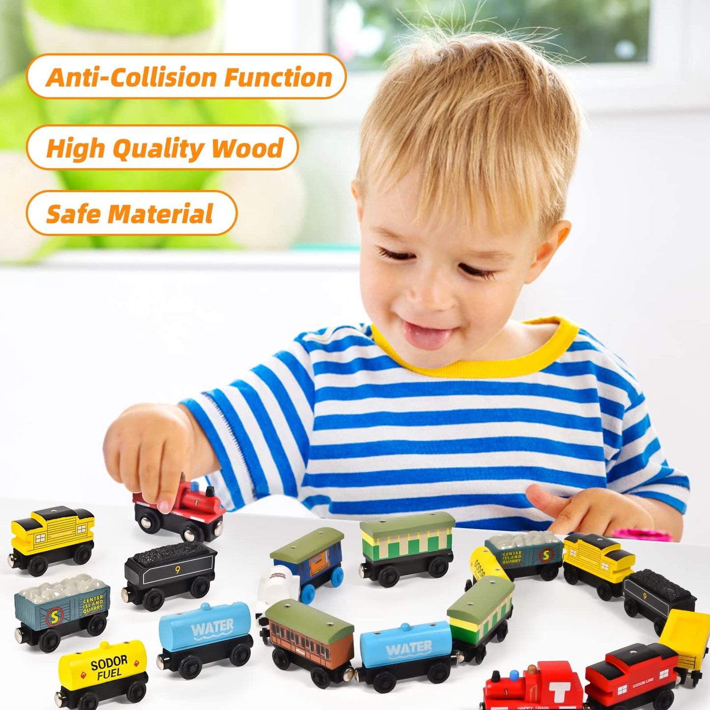 Atoylink 12Pcs Wooden Train Set Magnetic Train Toys for Toddlers Kids Engine Vehicles Toy Train Cars for Boys Girls Compatible with Train Tracks - WoodArtSupply