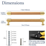 KOXHERO Wood and Brass Cabinet Pulls 7 Inch Center to Center Double Hole 4Pack Modern Kitchen Drawer Handle Unfinished Dresser Knob for Closet Cupboard Wardrobe Brushed Finish KOXHERO