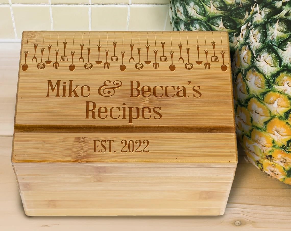 Personalized Recipe Box, Family Wood Recipe Box, Wedding Gift, Gift for newlywed, Custom Wooden Recipe Box, Engraved Recipe Box Kitchen Gift - WoodArtSupply