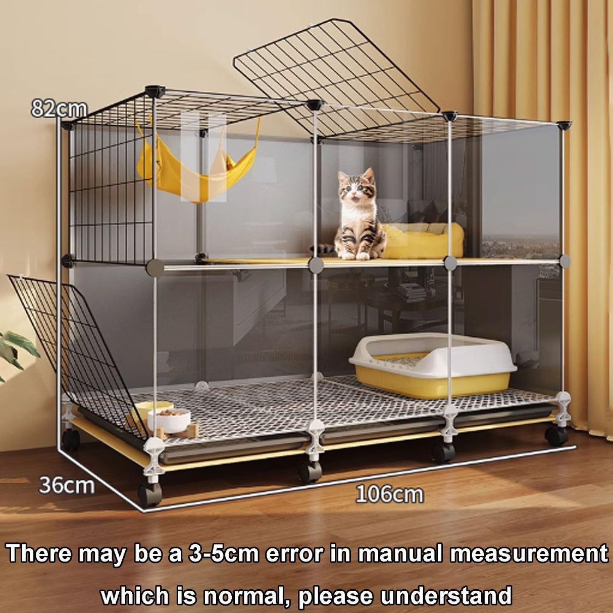 GUQASDV Black Cat Cages Indoor, Catio Indoor Cat Enclosure, Cat Playpen with Top Cover, Cat Crate with Wheels for Ferret, Chinchilla, Rabbit, Small Animals(106 * 36 * 82cm) GUQASDV