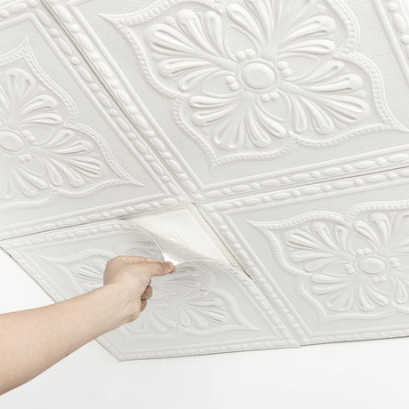 Ceiling Tiles, Ceiling Tiles Peel and Stick Foam, 32 Pcs, Covered 42 Sq.Ft, 3D Wall Panels Peel and Stick, Easy to Install and Cut for Ceiling and Interior Wall Decor, Plain White（13.8 x 13.8 inch） Dureidos