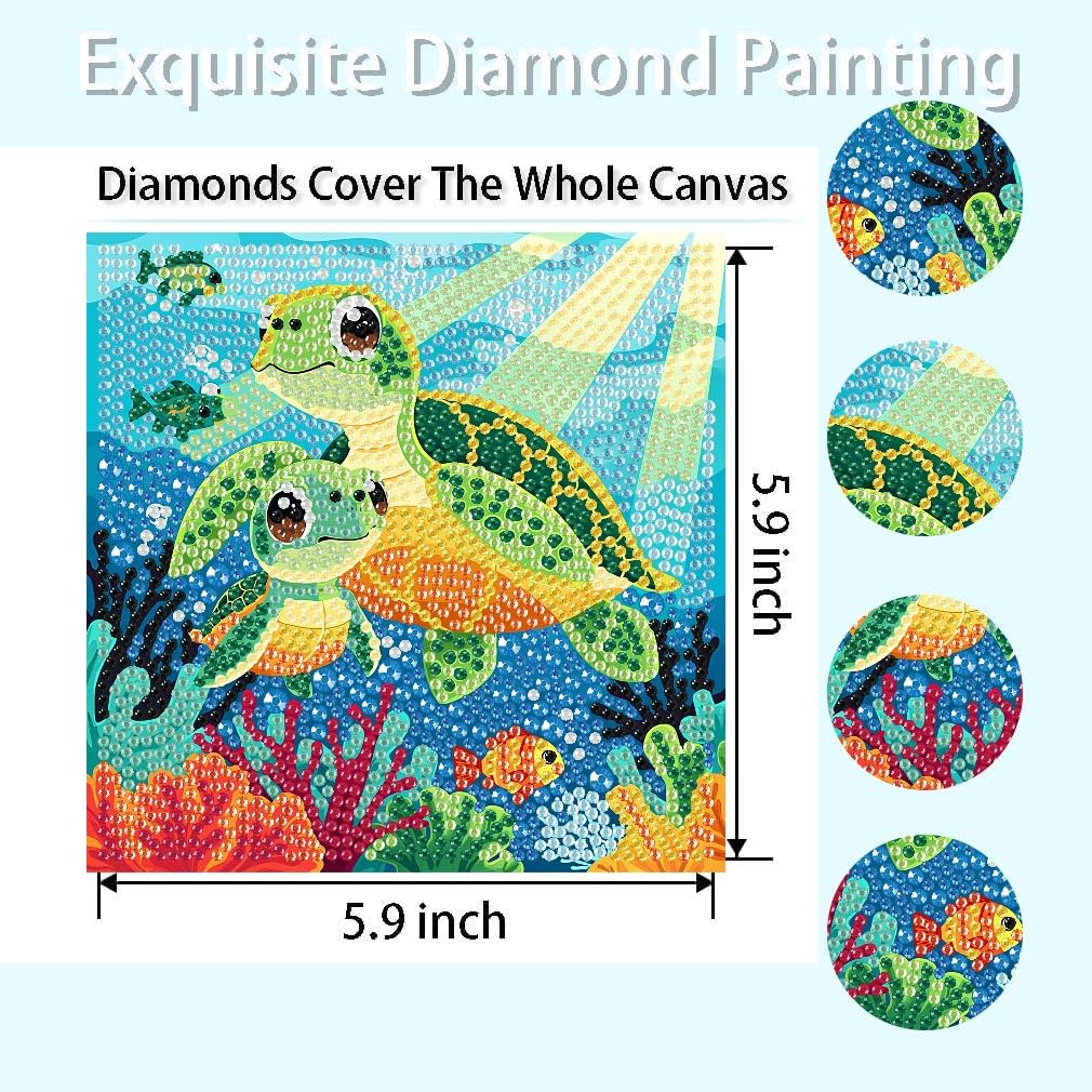 Ammklfh Sea Turtle Diamond Art Painting Kits for Kids with Wooden Frame - Big Gem Art for Girls Gifts,Diamond Dots for Kids Ages 6-8-10-12,Diamond Painting by Number Crafts Kits(7X7 inch) Ammklfh