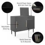 Crosley Furniture Everett Media Console and Record Player Stand with Storage for Vinyl Records, Matte Black Crosley Furniture