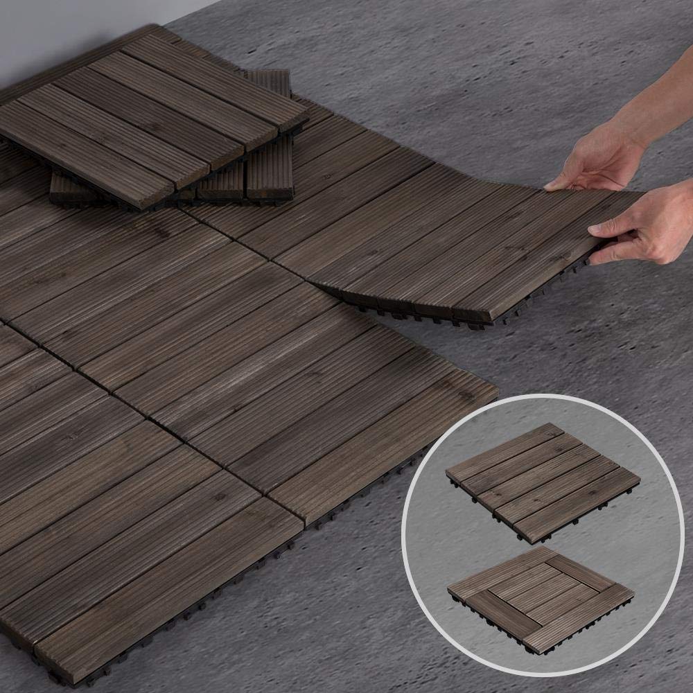 Topeakmart 12 x 12in Patio Tiles Wood Floor Deck Tiles Interlocking Wooden Composite Decking Floor Tiles Outdoor for Garage Patio Garden Deck Poolside Black 11PCS - WoodArtSupply