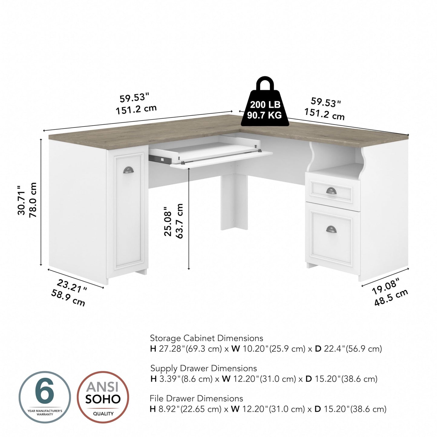 Bush Furniture Fairview L Desk, 60W, Shiplap Gray/Pure White - WoodArtSupply