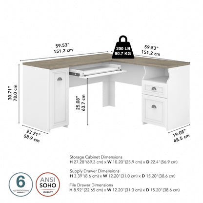 Bush Furniture Fairview L Desk, 60W, Shiplap Gray/Pure White - WoodArtSupply