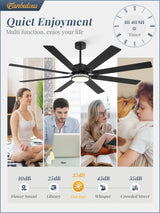 Fanbulous 72 Inch Large Ceiling Fans with Lights, Farmhouse Ceiling Fan with Light and Remote, Dual Finish 8 Blades, Reversible DC Motor,3 CCT, 6 Speed, Modern Ceiling Fan for Living Room Patio, Black Fanbulous