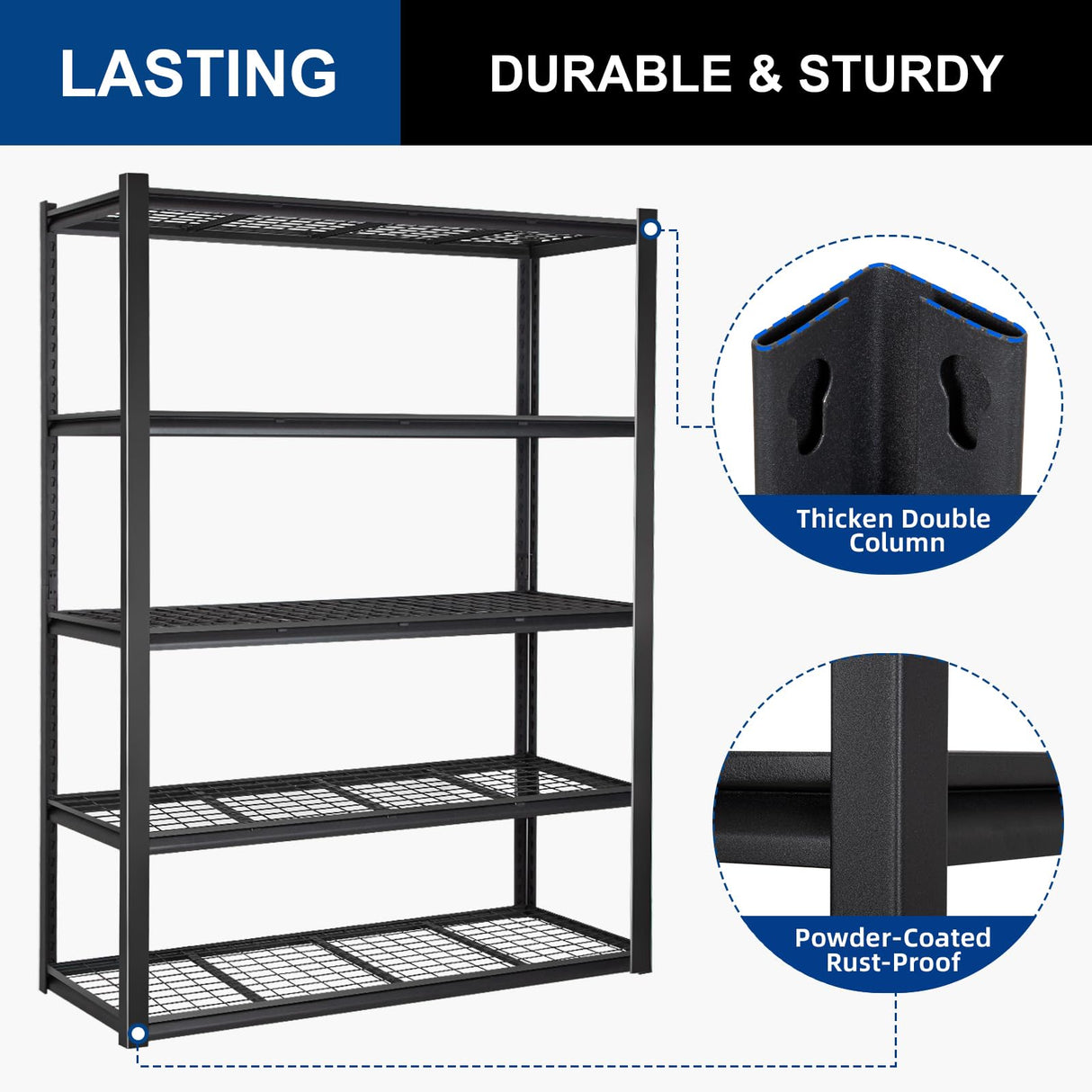 BILT HARD 3500 LBS 60" W x 18" D Garage Shelving, 72" H Heavy Duty Storage Shelves, Metal Wire Utility Shelving Units with Adjustable Shelf, Ideal for Garage, Black BILT HARD