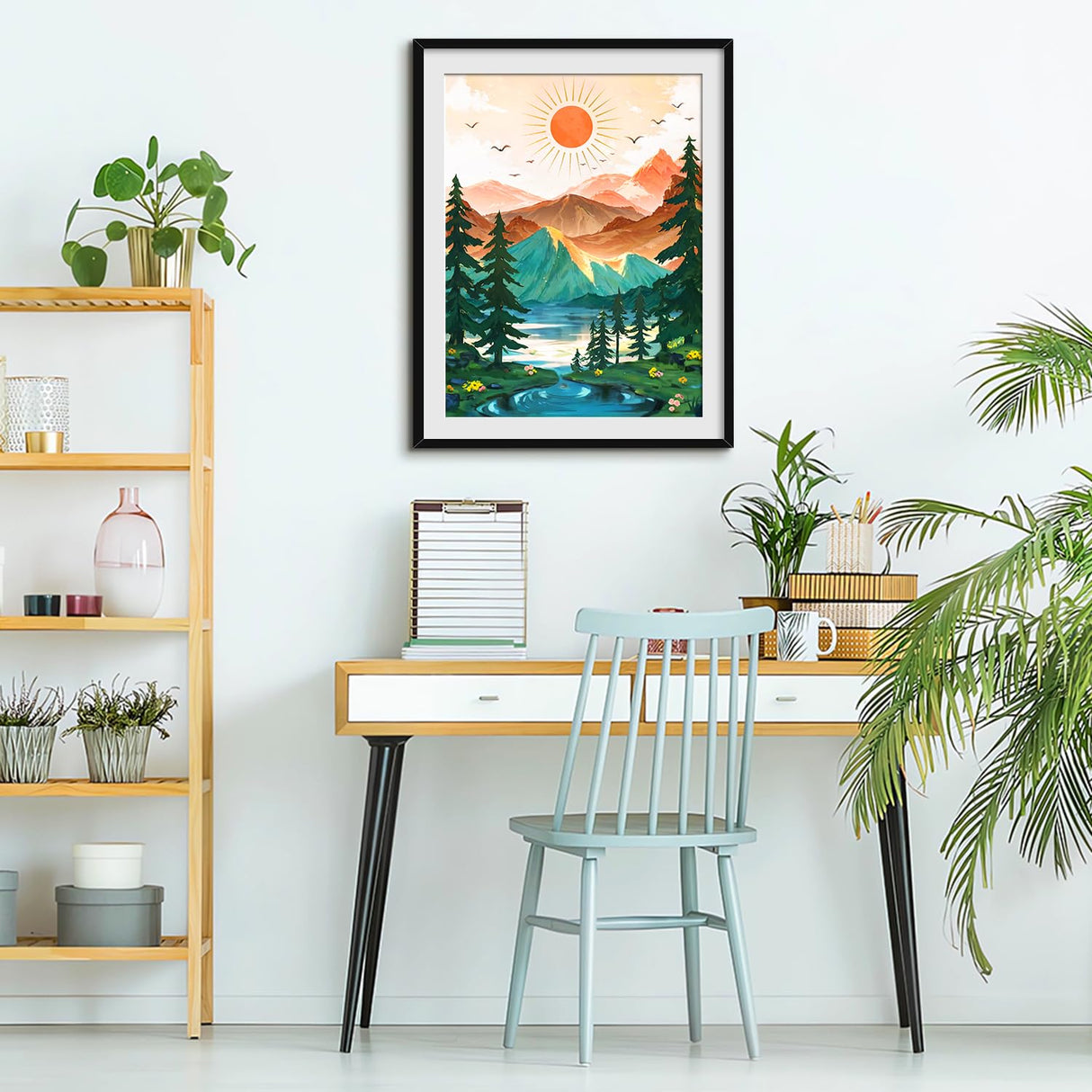 Yunnuo Landscape Diamond Art Kits for Adults,Diamond Painting Sunset Mountains,DIY Full Round Drill Gem Painting, Abstract Scenery Paint with Diamonds for Home Decor and Relaxation 16 x 12 inch Yunnuo