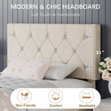 VECELO Twin Size Bed Frame, Upholstered Platform with Adjustable Diamond Tufted Headboard, Wood Slat Support, No Box Spring Needed, Pala Beige VECELO