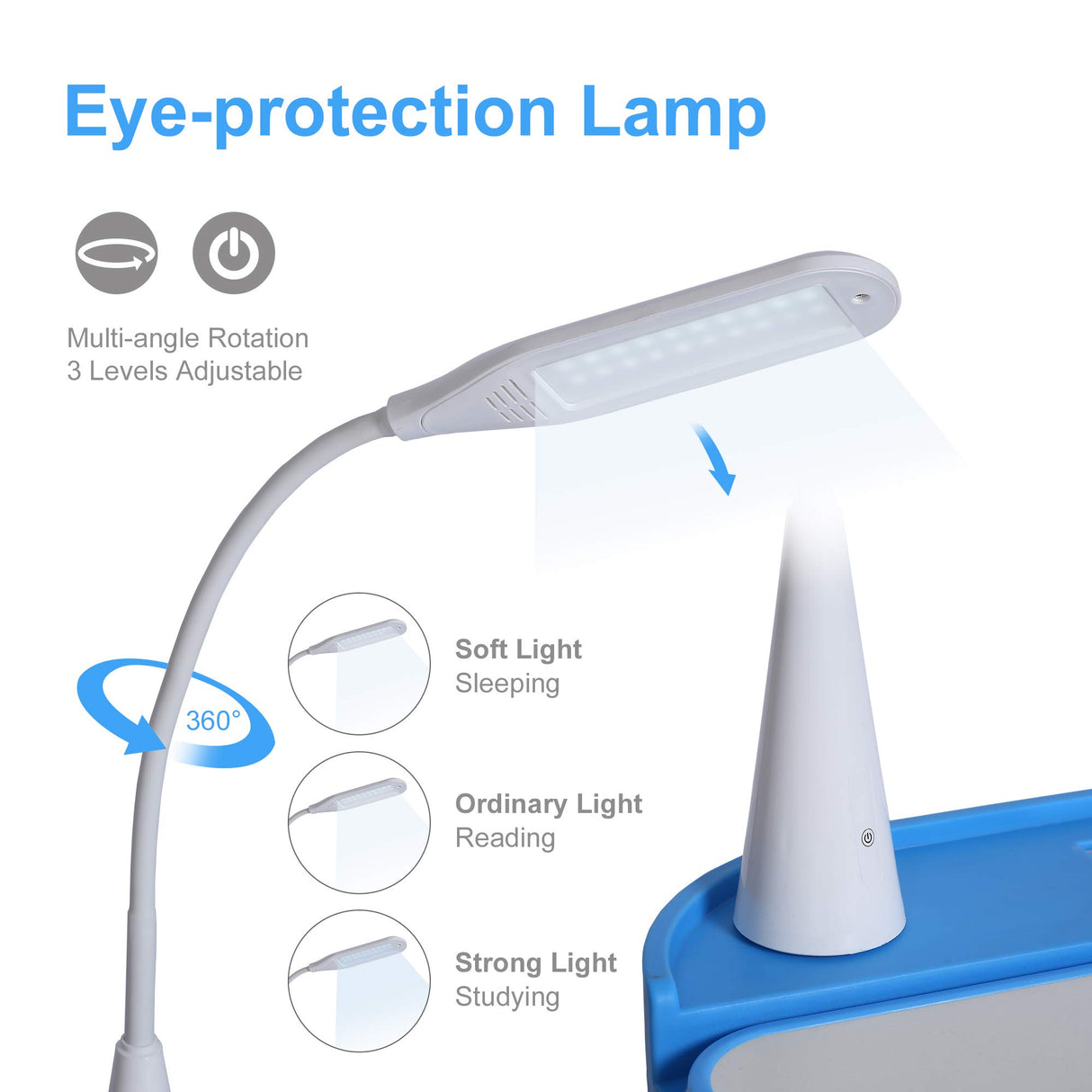 SMAGREHO Kids Desk and Chair Set, Height Adjustable Child's School Study Writing Tables with Tilt Desktop, LED Light, Storage Drawer, Book Stand (Blue) SMAGREHO