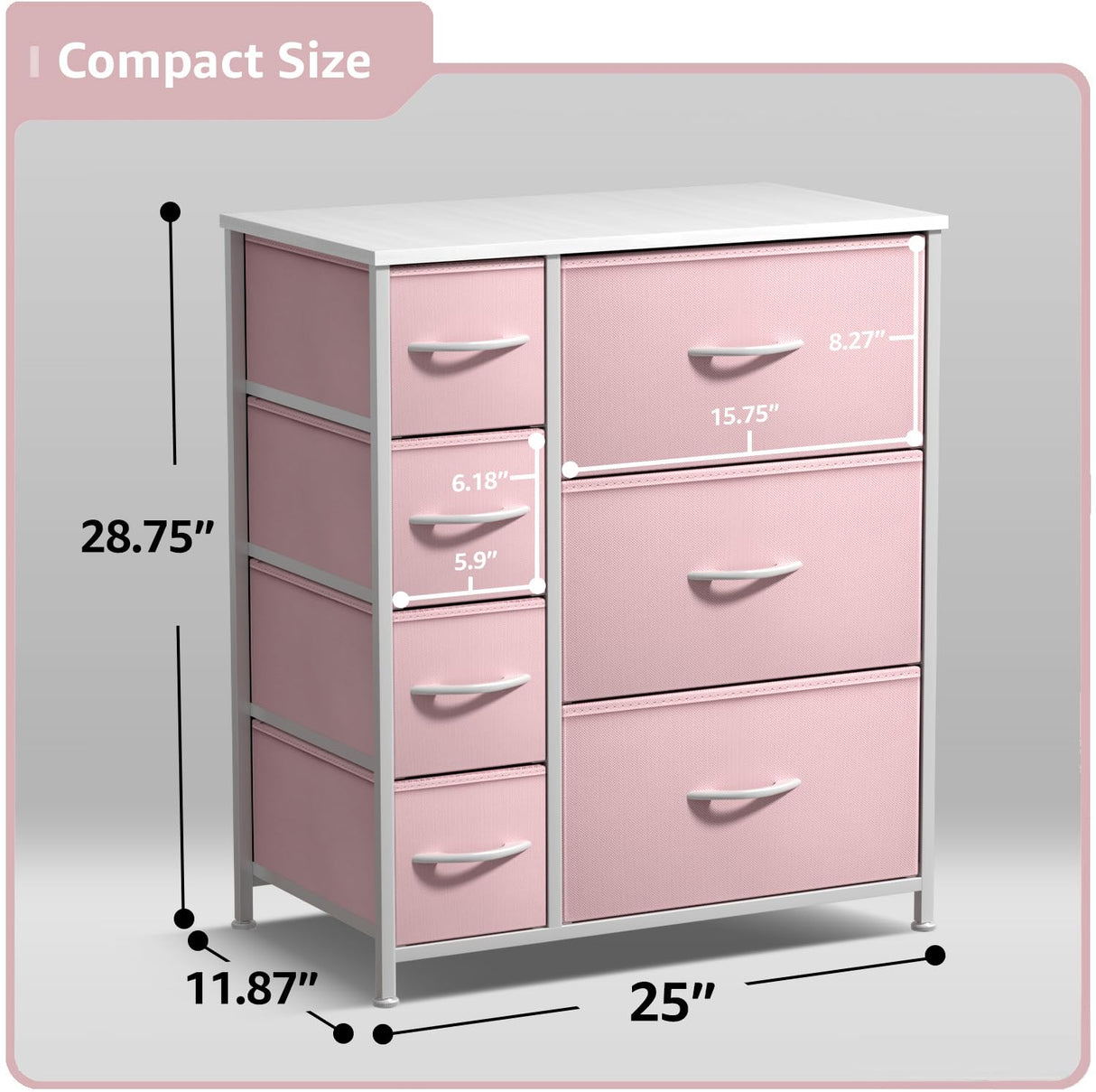 Sorbus Dresser with 7 Drawers - Furniture Storage Chest for Kid’s, Teens, Bedroom, Nursery, Playroom, Clothes, Toys - Steel Frame, Wood Top, Tie-dye Fabric Bins (7-Drawer, Pastel Pink) Sorbus
