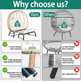 Nevsokio Double Wicker Outdoor Egg Chair,Lounge Chair with Ottoman,Oversized Patio Chair with Footrests,Cushions, Outdoor Indoor Rattan Chair (Rope, White) Nevsokio