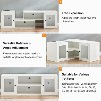 VECELO LED TV Stand for Televisions up to 70 Inchs Media Console with 23 Flashing Options and 4 Customizable Modes for Living Room, Bedroom, White