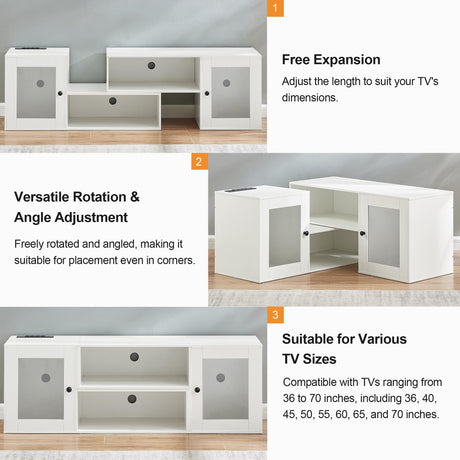 VECELO LED TV Stand for Televisions up to 70 Inchs Media Console with 23 Flashing Options and 4 Customizable Modes for Living Room, Bedroom, White VECELO