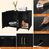 Dwanton Litter Box Enclosure, Cat Litter Box Furniture Hidden, with Scratching Mat, Wooden Cat Washroom Indoor, Fit Most of Litter Box, 31.5" L x 19.7" W x 21.7" H, Black Dwanton