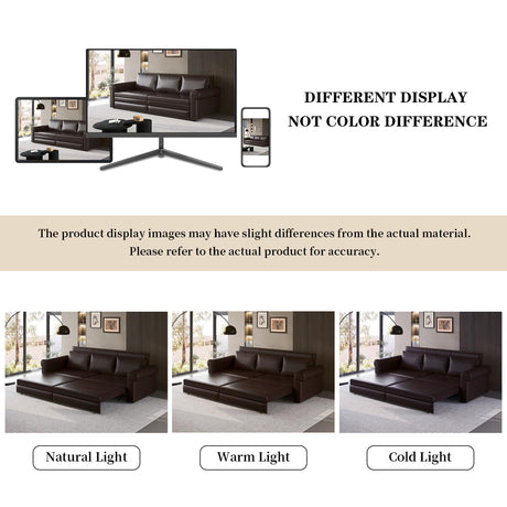 LuxyHoom 93.7" King Size Sleeper Sofa Bed, Pull Out Sofa Bed, Faux Leather Upholstery, 3 in 1 Convertible Sleeper Couch, Chaise Lounge, Retro Recliner for Living Room, Office, Apartment, Dark Brown LuxyHoom
