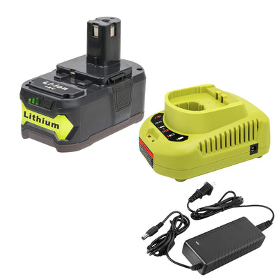 18V Battery and Charger Combo for Ryobi 18 Volt Cordless Tools Battery and P118B Charger, Cell9102 18V Battery Capacity Output 5.0Ah